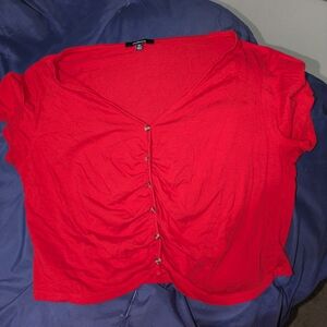 Red Button-Up Women's Top Size 3x (CROPPED)